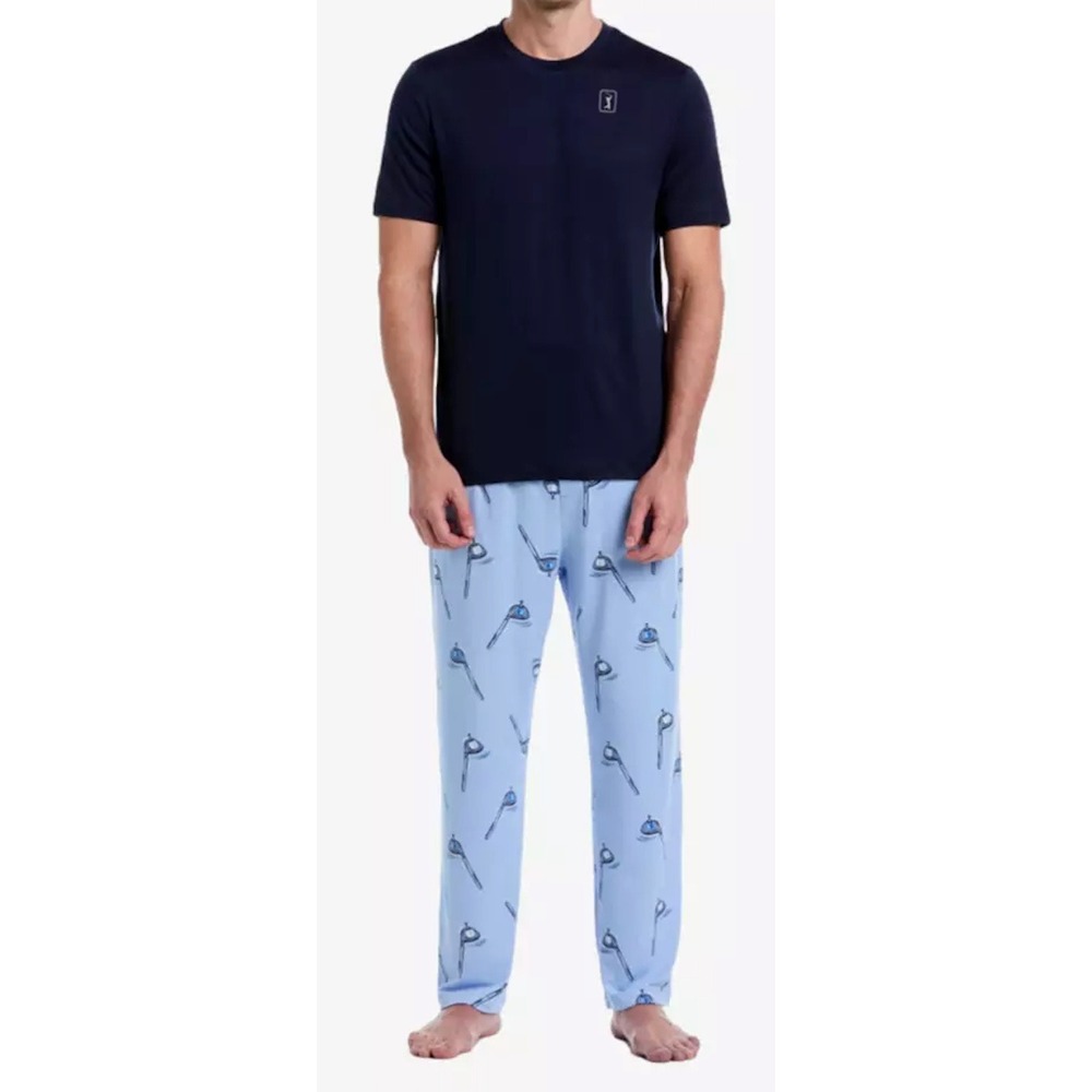 PGA Tour Mens Sleep Set Soft Touch Small Golf‎ Club Print Pajamas 2 Piece PJ Set